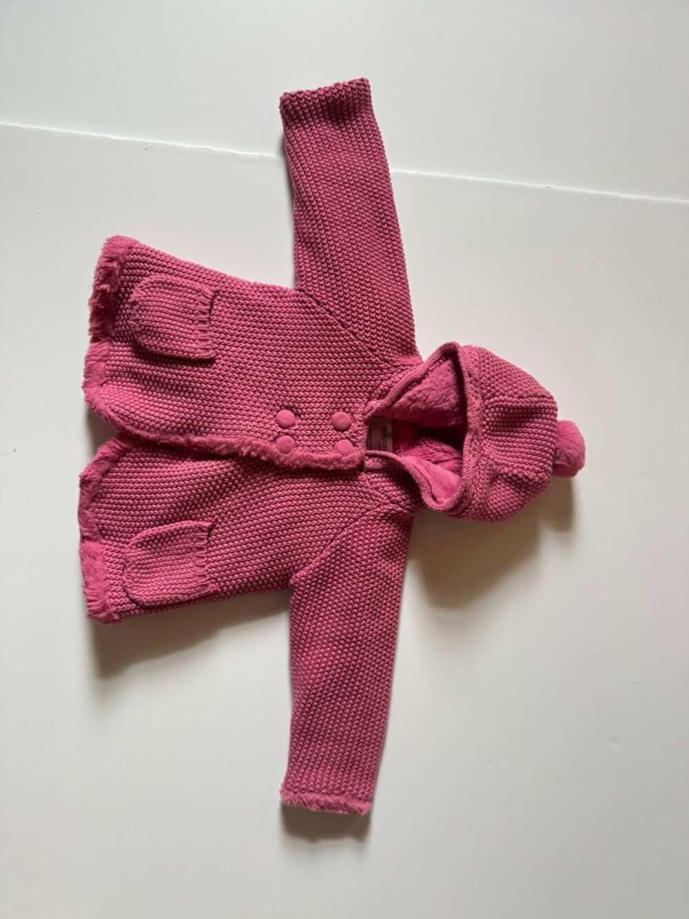 Mayoral Pink Knit Faux Fur Lined Hooded Jacket sz 12m